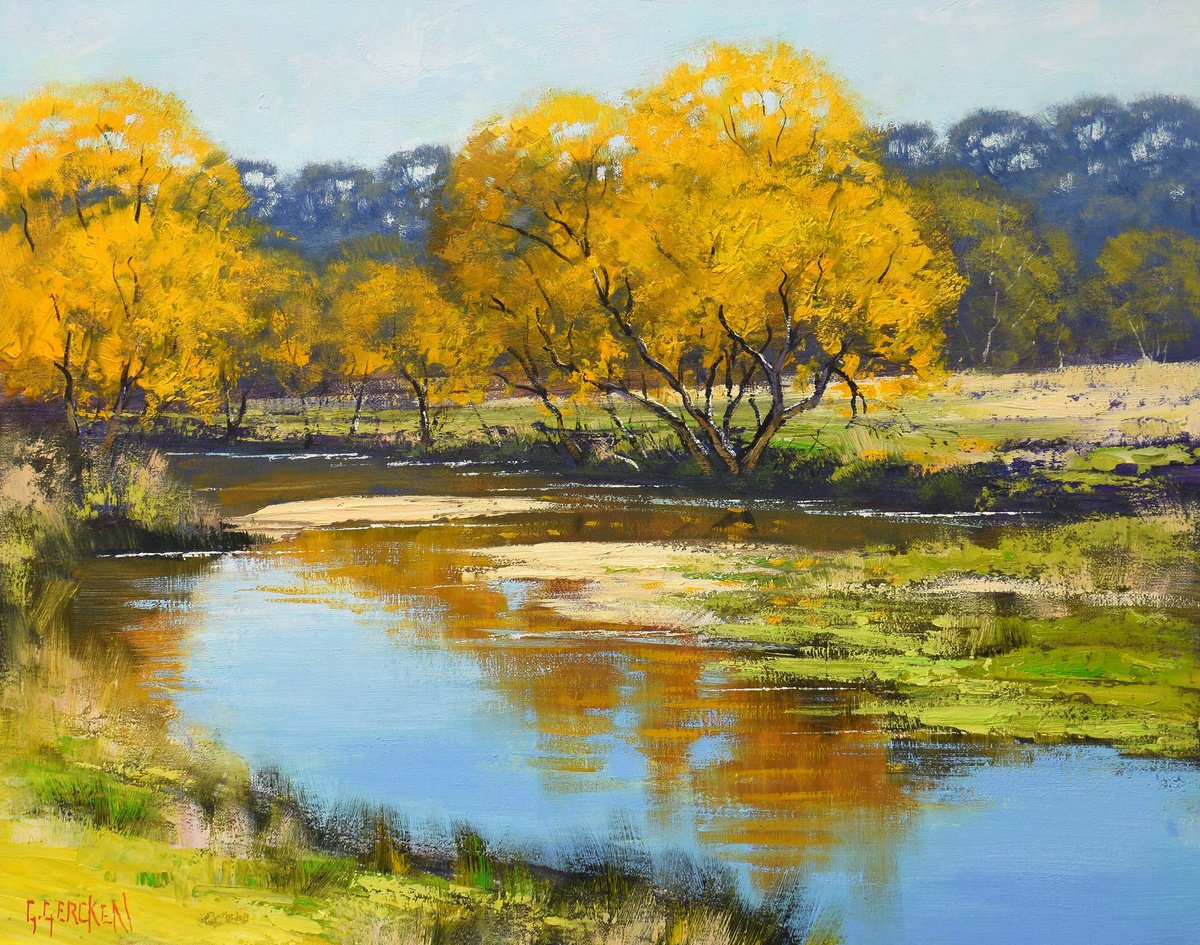 Autumn trees river landscape by Graham Gercken