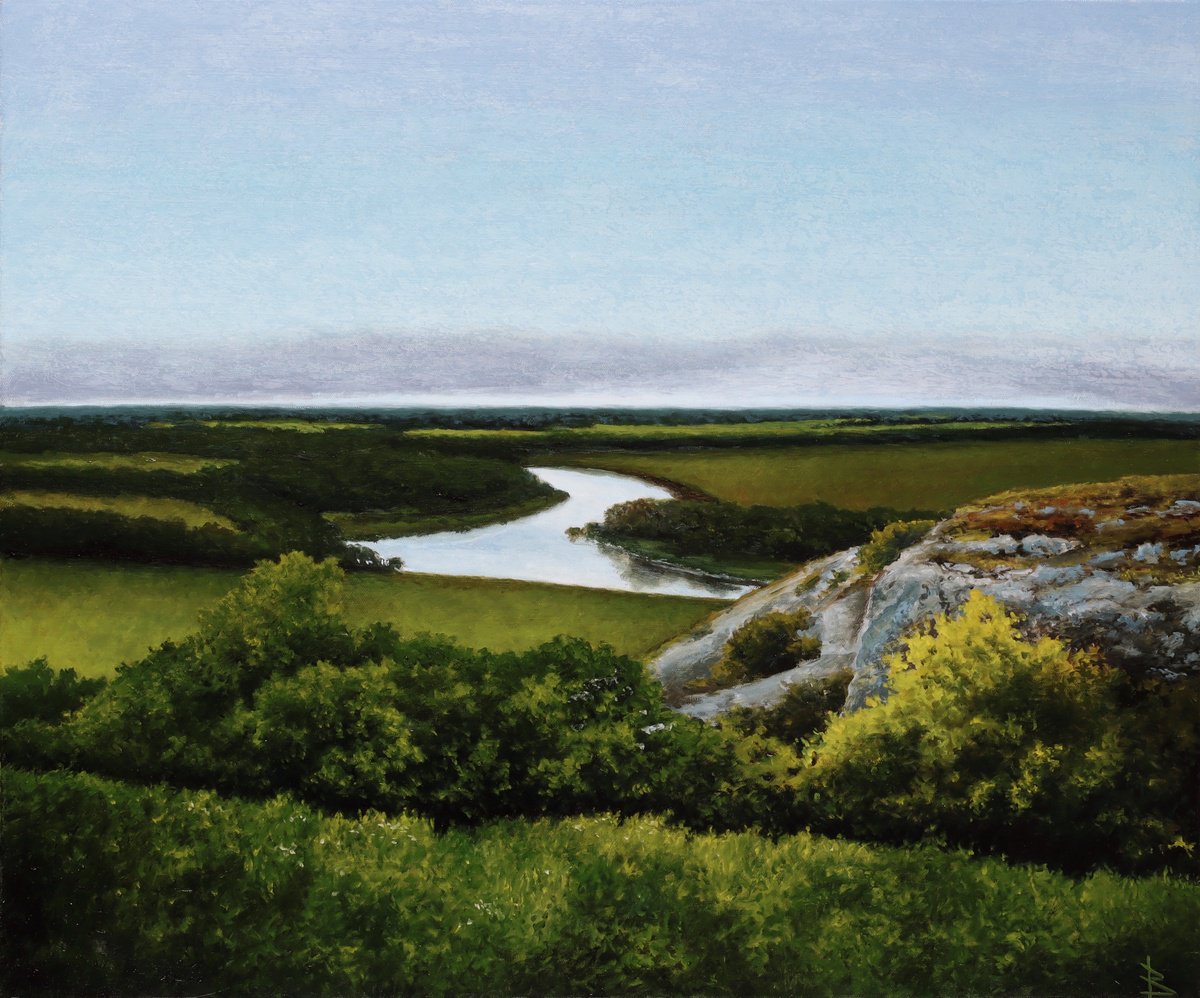 Impressionistic Landscape Oil Painting By Oleg Baulin, 24 X 20", Over The River, Original Artwork