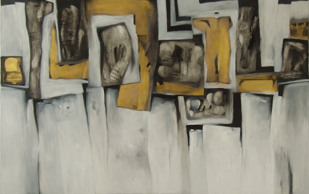 Abstract Oil Painting By Csaba Csendes, 37 X 24, The Big Game, Original Artwork