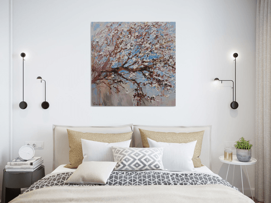 Blooming tree Original impasto oil painting