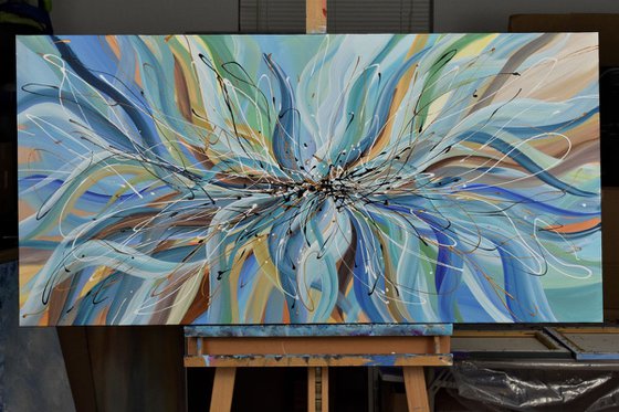 Blue Passion Flower  - Large Abstract Floral Painting