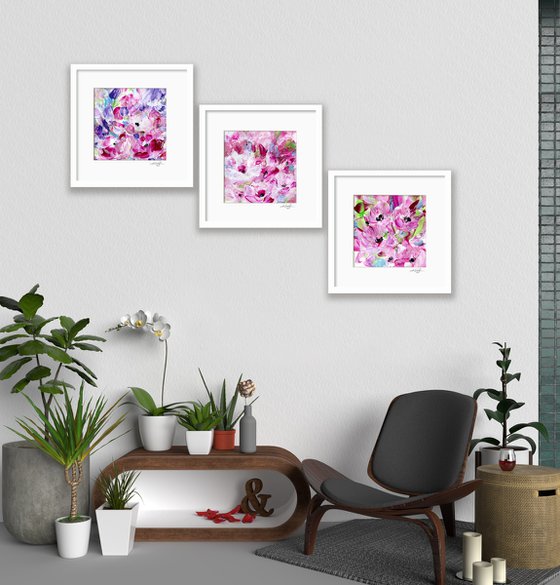 Sweet Blooms Collection 1 - 3 Floral Paintings by Kathy Morton Stanion