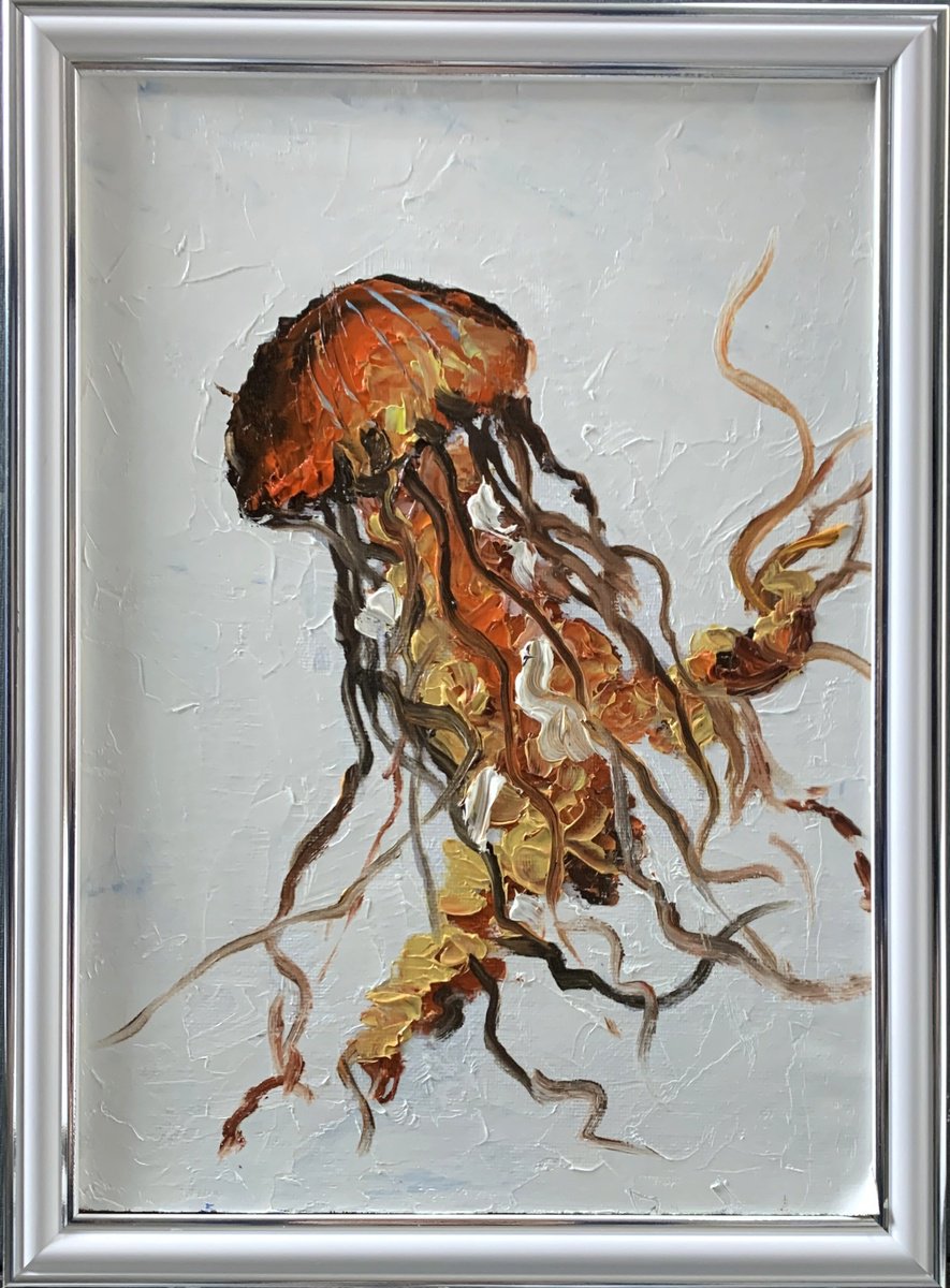 Impressionistic Animal Oil Painting By Vita Schagen, 9 X 13", Jelly Fish., Original Artwork