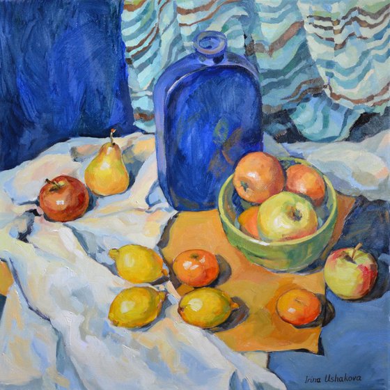 Fruits And A Blue Bottle.