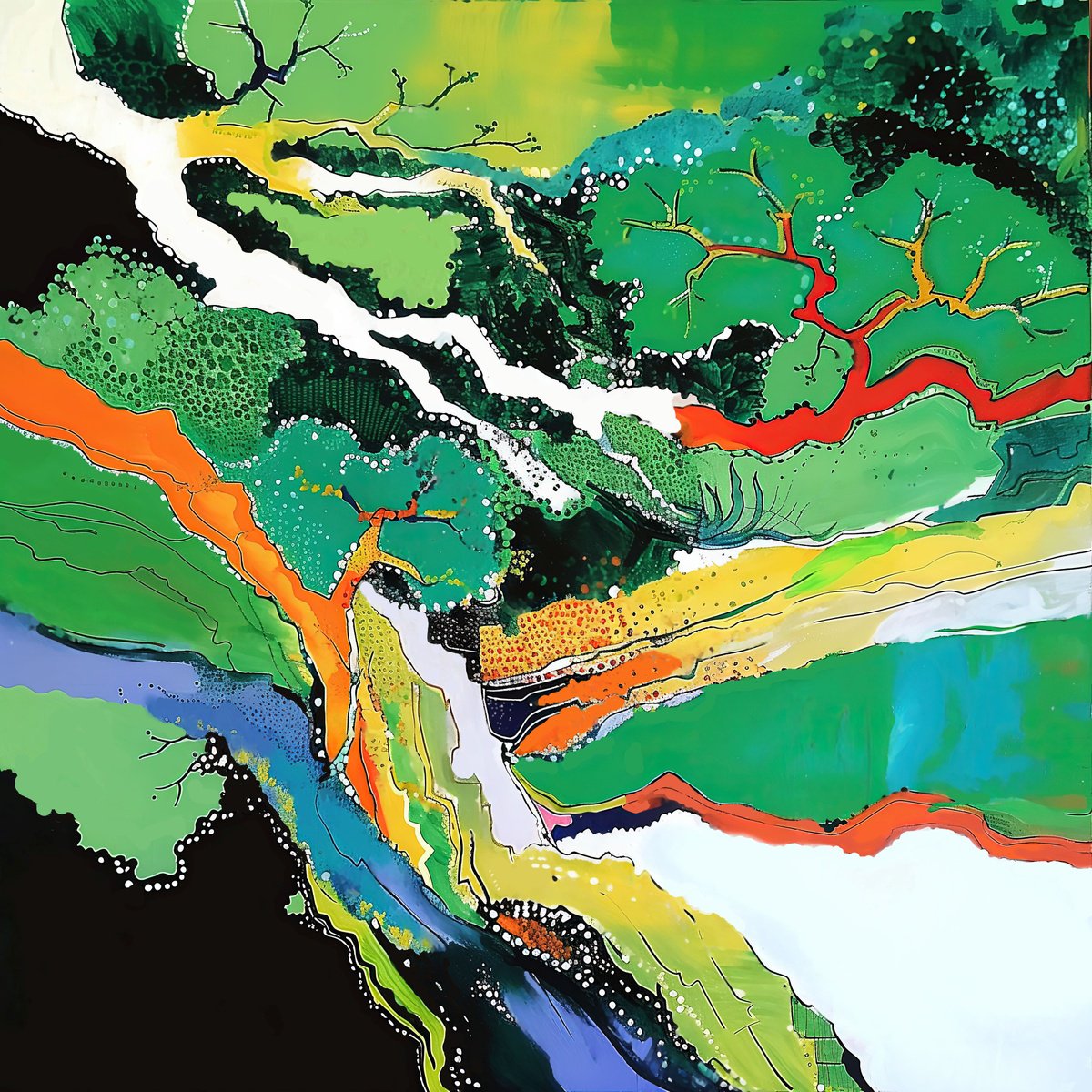 Abstract Acrylic Painting By V+V Kniazievi, 39 X 39", Pulse Of Wild Nature #1, Original Artwork