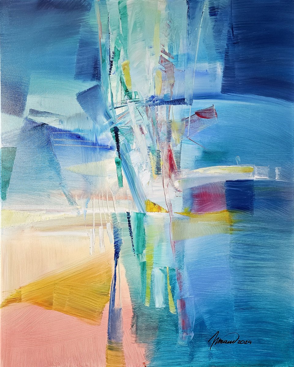 Abstract Oil Painting By Taidakov Nikolai, 31 X 39", Summer Feeling, Original Artwork