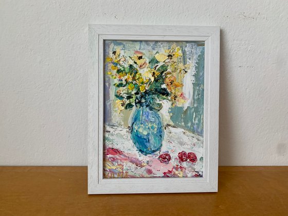 Still life with flowers and teapot