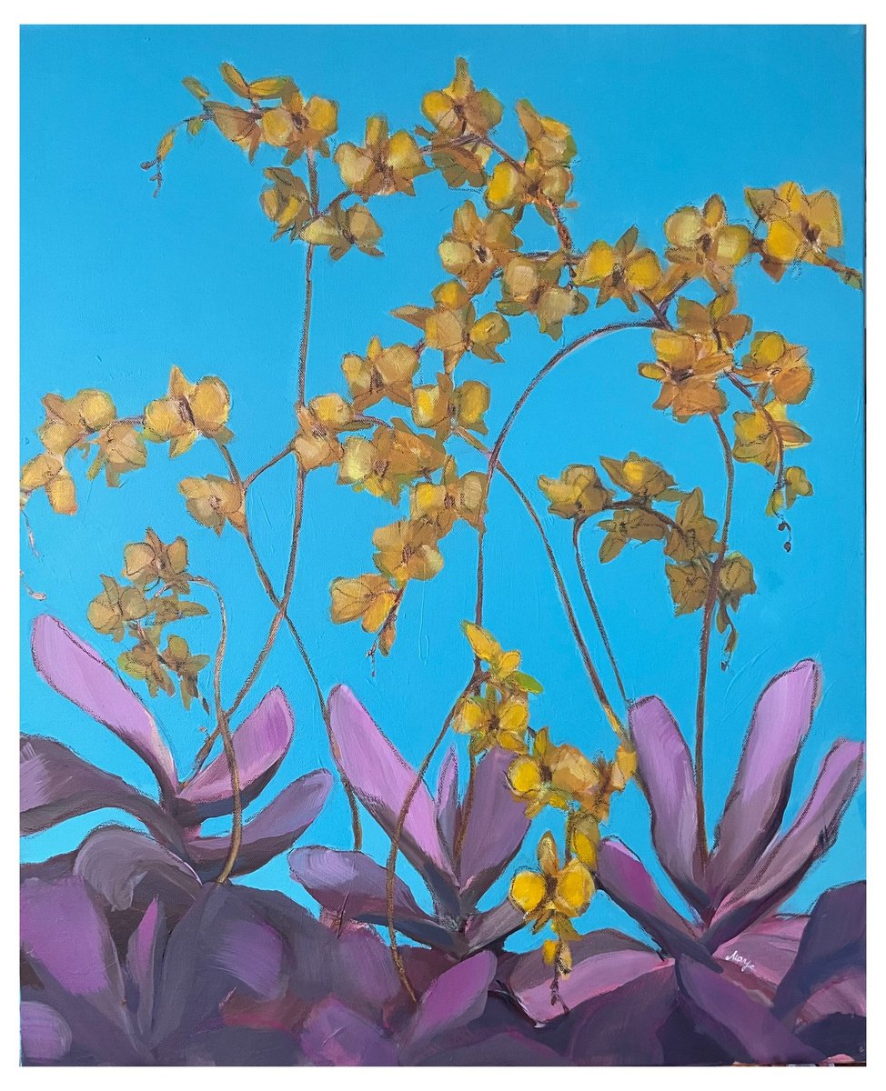 Impressionistic Botanical Acrylic Painting By Maija Nochevnaya, 24 X 29", Holidays In Spain, Original Artwork