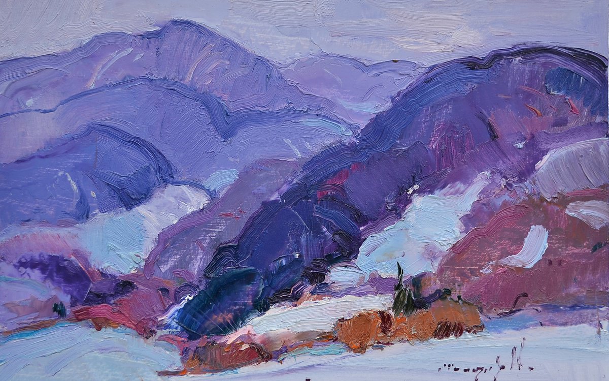 Impressionistic Landscape Oil Painting By Alexander Shandor, 21 X 14, Winter Day, Original Artwork