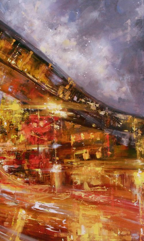 Fire Night - Cityscape Original Oil Painting on canvas 100 x 70 cm by Sandra Zekk