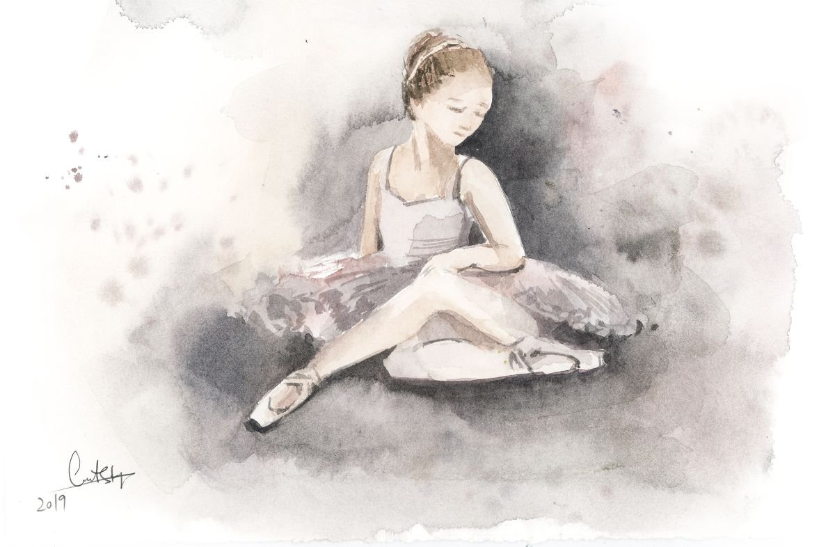 Little ballerina in dusty pink and grey n.7 by Sophie Rodionov