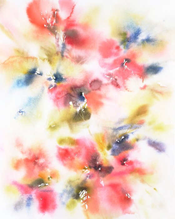 Red abstract flowers painting "Summer day"