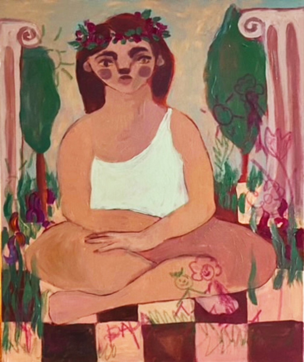 Impressionistic Portrait Acrylic Painting By Dasha Pogodina, 20 X 24, Time-Weaved Fresco, Original Artwork