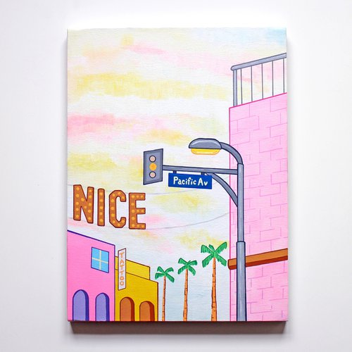 Venice Beach Street Corner - Painting on Canvas by Ian Viggars