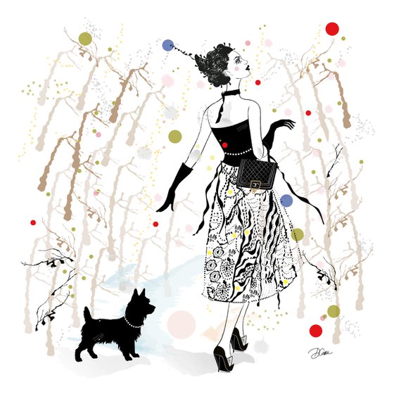 Eva and her Dog - Dog Art - Fashion - Dog Sitter