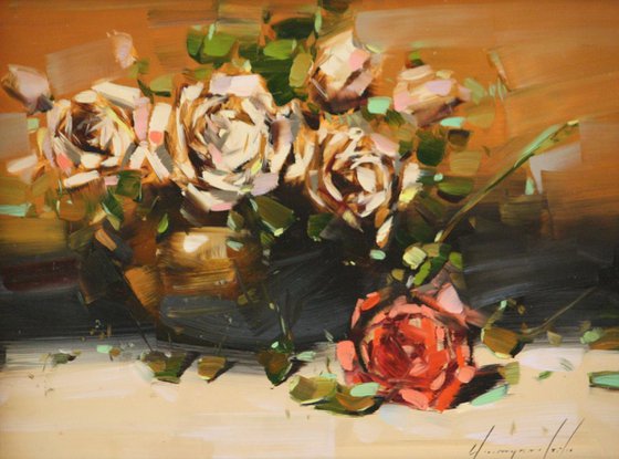 Vase of Roses Original Framed Painting Ready to hang