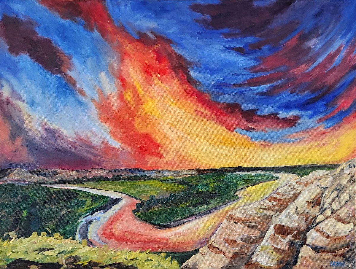 Expressive Oil Painting , Sky Dance On The Little Missouri By Katrina Case, 24 X 18, Artwork For Sale On Artfinder