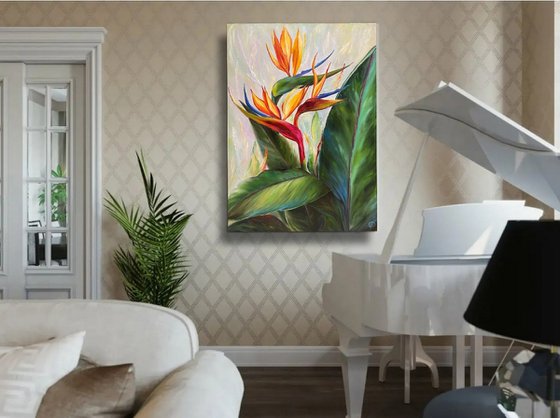 Tropical Chord - picture with bright colors, strelizia, tropical flowers, gift for a girl, picture with flowers, flowers
