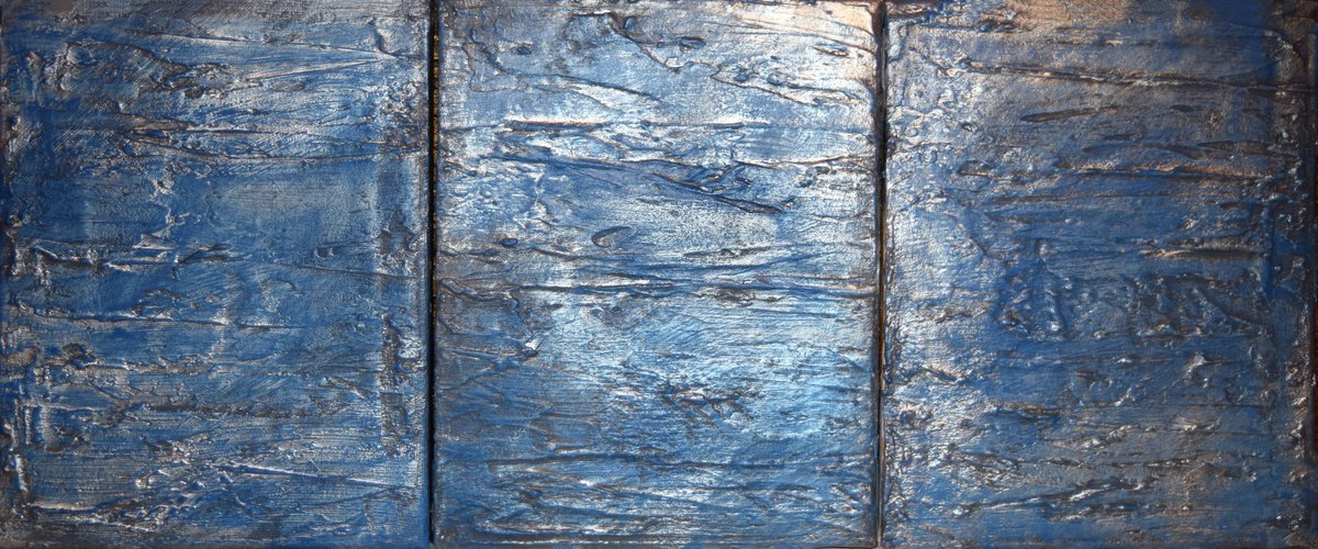 Geometric Abstract Acrylic Painting By Stuart Wright, 48 X 20", Triptych Silver 2, Original Artwork