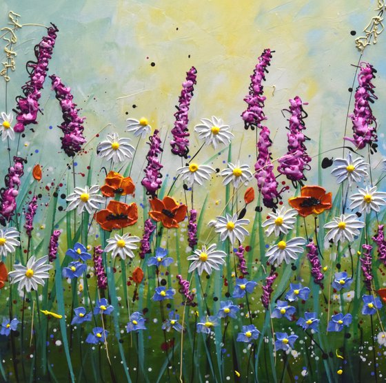 Summer Blooming - Extra Large Textured Wildflower Meadow Painting