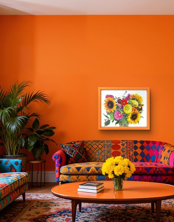 Floral bouquet in yellow and pink