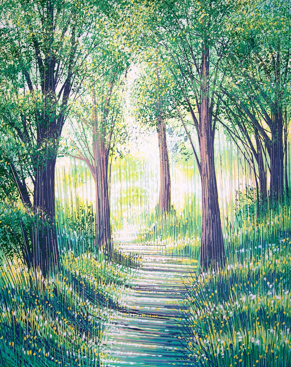Impressionistic Landscape Acrylic Painting By Marc Todd, 24 X 30", Summer Forest Path, Original Artwork