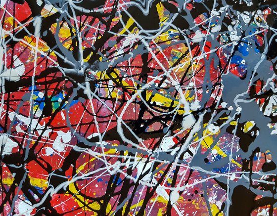 -Carving- Abstract Jackson Pollock style Painting on Unstretched Canvas.