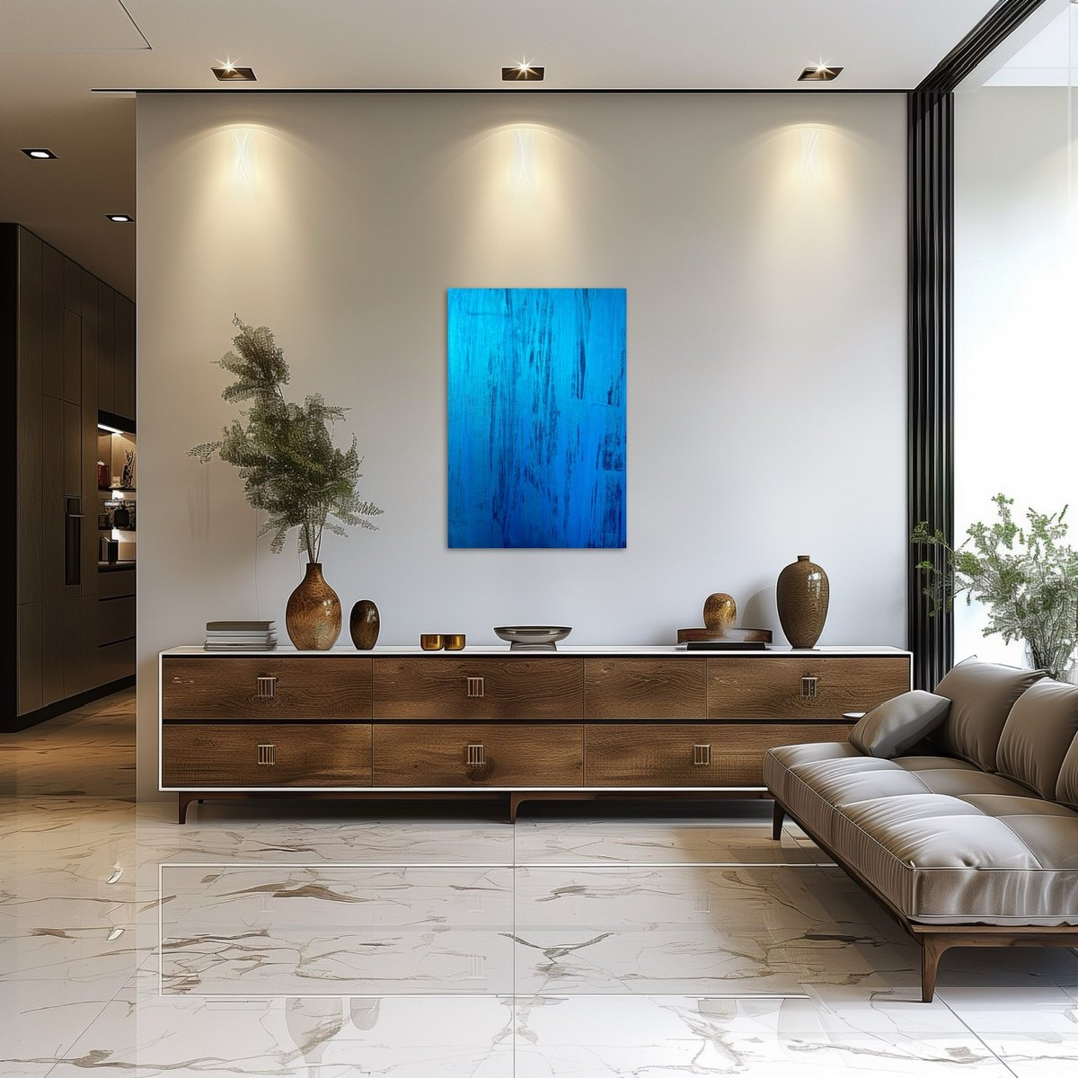 Abstract Acrylic Painting By Exclusive Arts, 20 X 28, Hand-Painted Blue Flow, Original Artwork