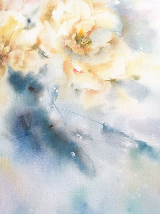 Yellow loose flowers, soft watercolor painting