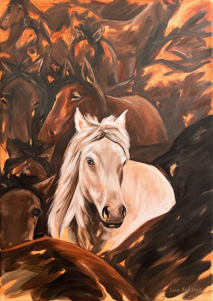 Expressive Animal Oil Painting By Lena Med, 14 X 20", Uniqueness, Original Artwork