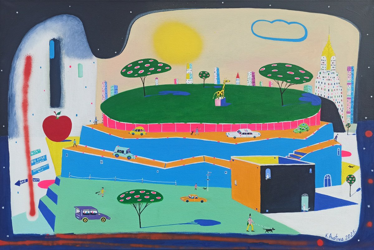 Impressionistic Landscape Acrylic Painting By Katrina Avotina, 36 X 24", Josephine Arrives In New York, Original Artwork