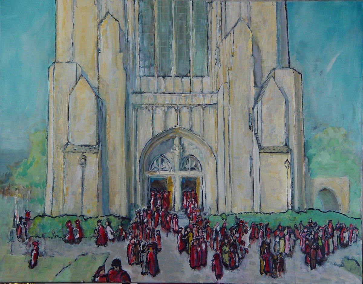 Impressionistic Cityscapes Oil Painting By Leon Sarantos, 28 X 22", Graduation Day, University Of Chicago, Original Artwork