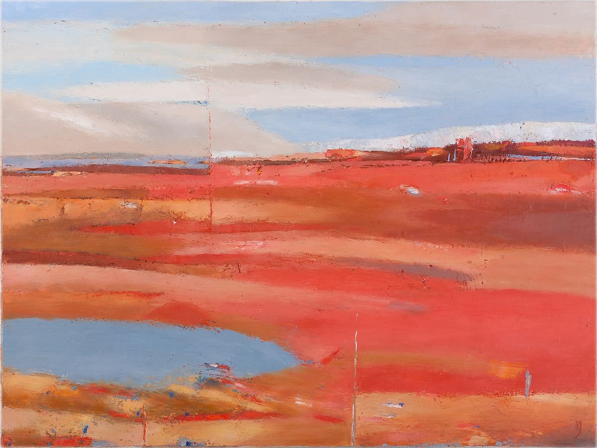 Abstract Landscape Oil Painting By Kestutis Jauniskis, 24 X 18", Evening Is Coming, Original Artwork