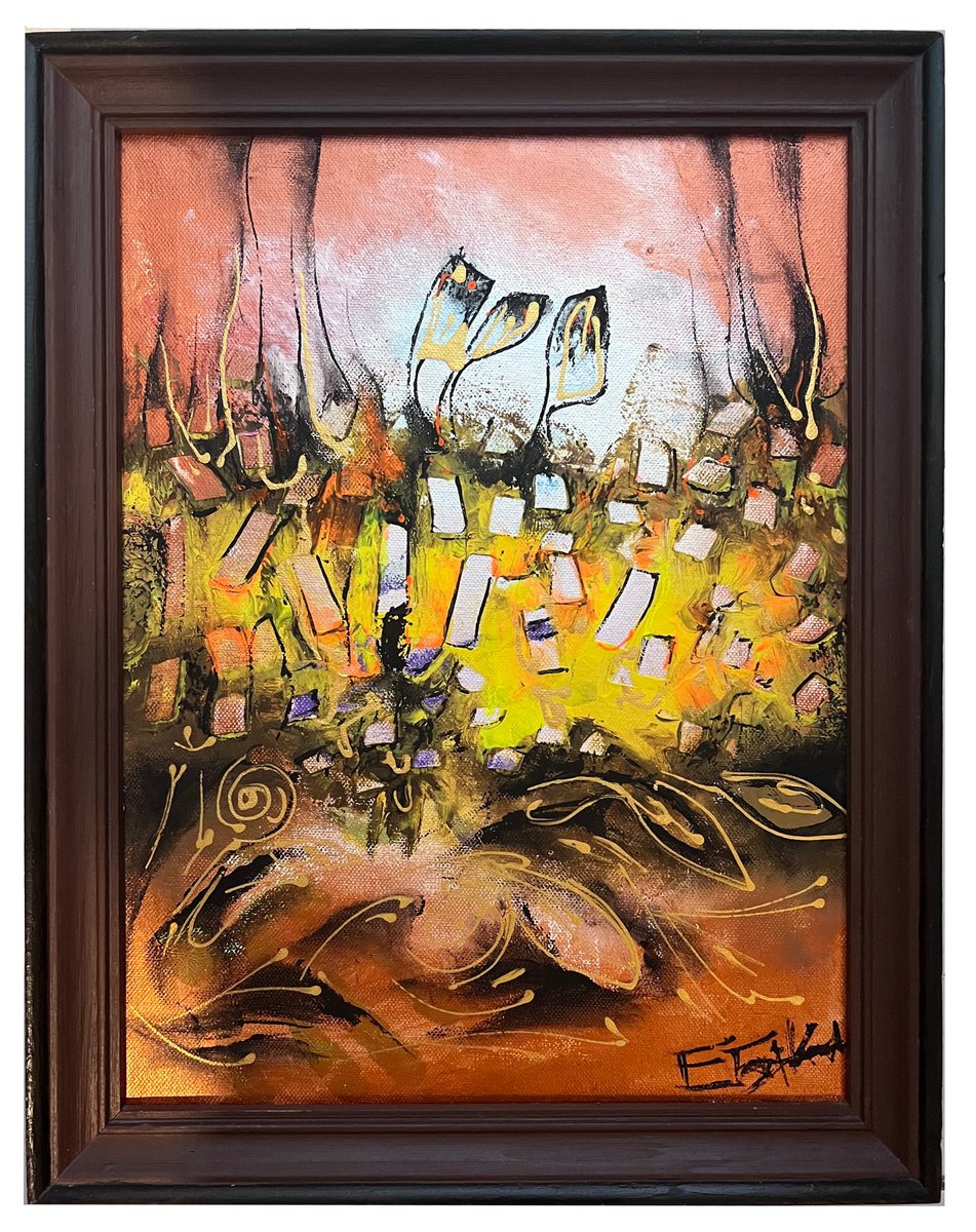 Organic Abstract Oil Painting By Eleonora Bakalova, 14 X 18, Boiling Life, Original Artwork