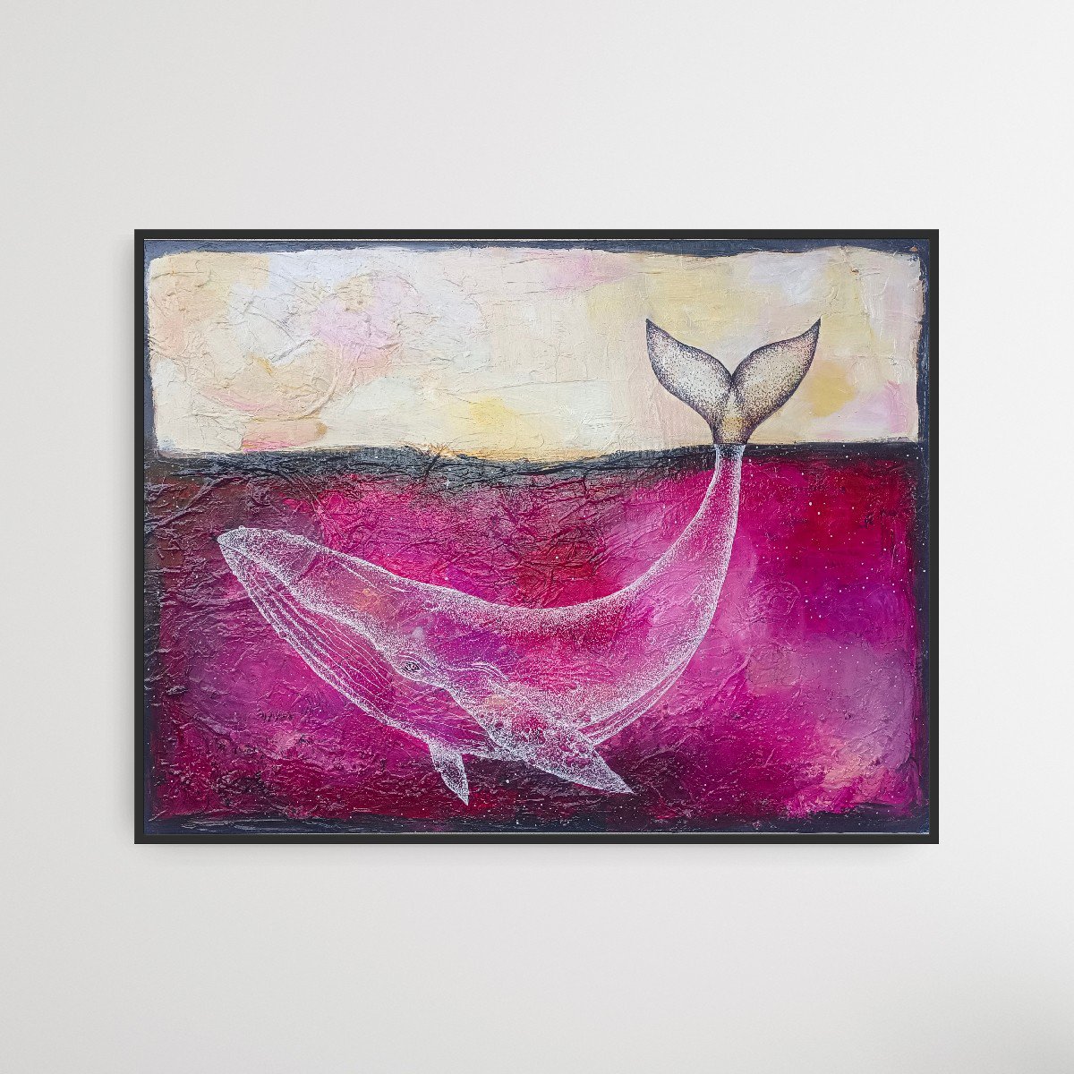 Surrealistic Animal Painting By Evgenia Smirnova, 31 X 24, White Whale, Original Artwork