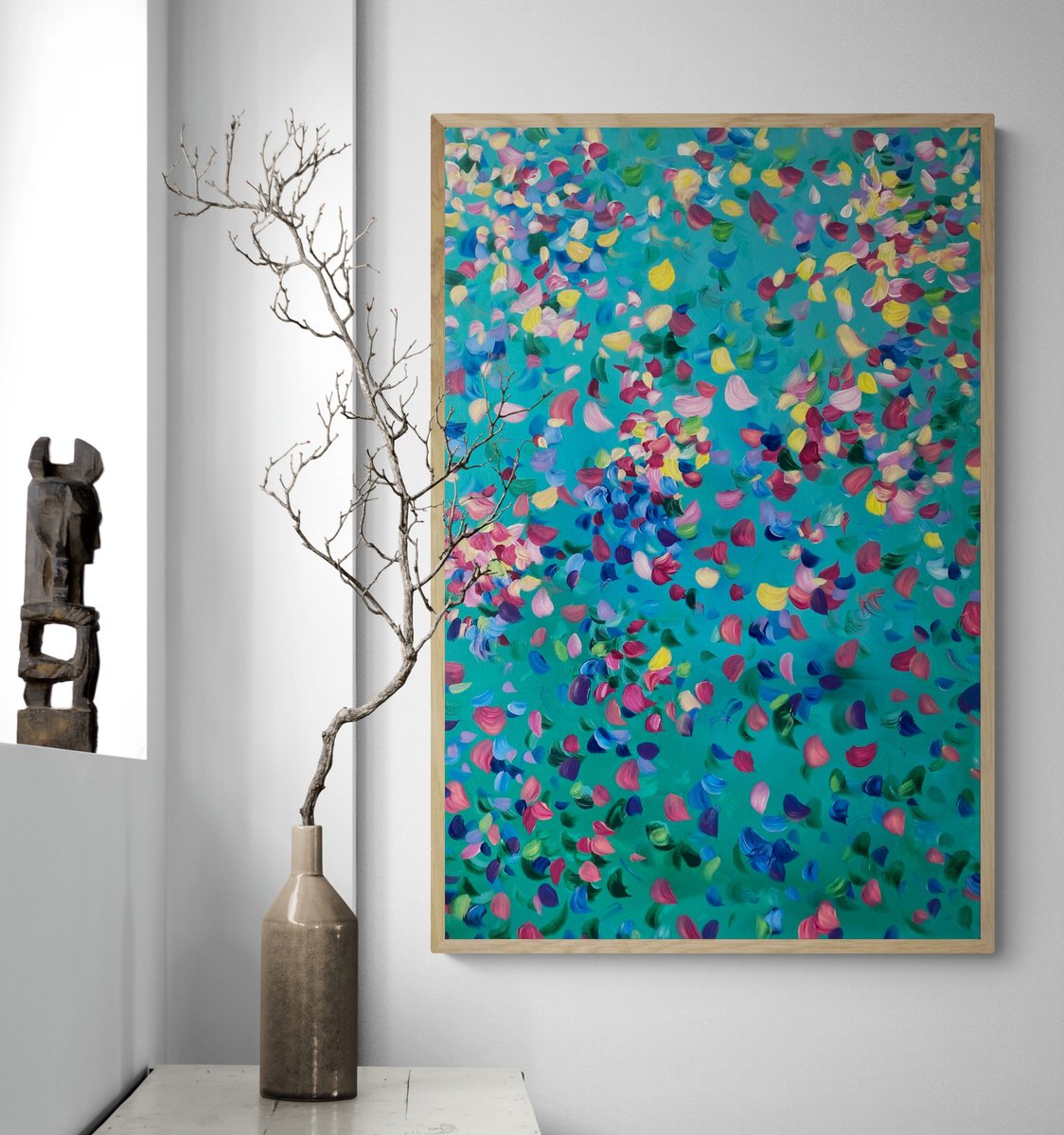 Organic Botanical Acrylic Painting By Katherine Spiller, 37 X 25", Petal Kaleidoscope, Original Artwork