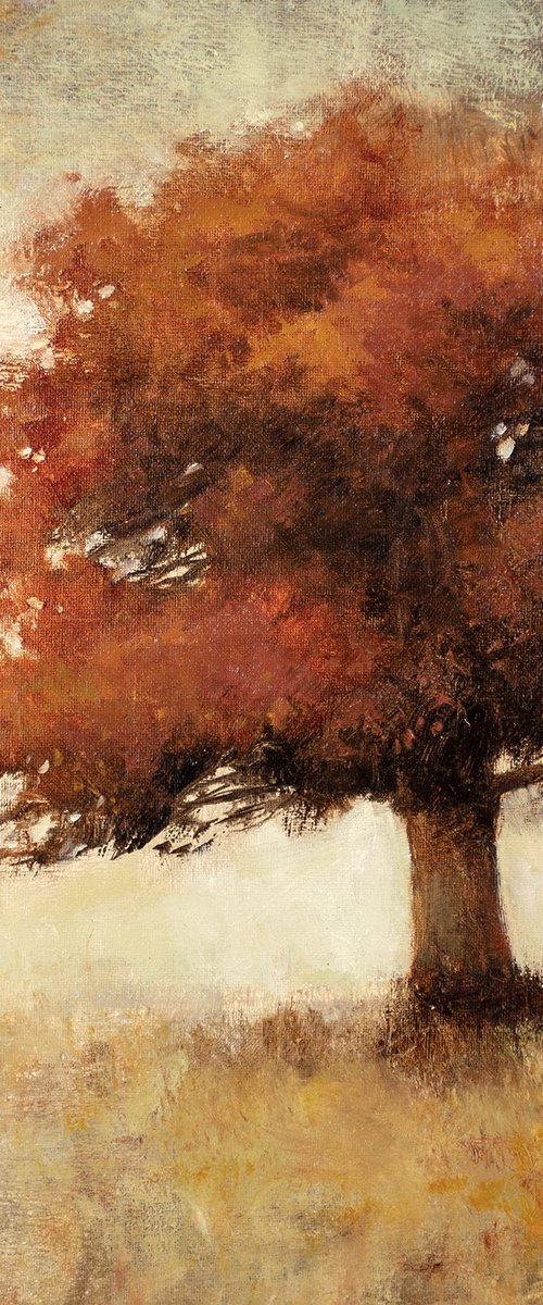 Red Tree 221002, Fall colors red tree painting by Don Bishop