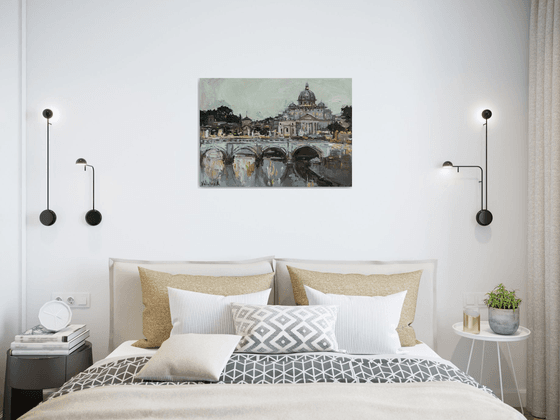 St. Angelo Bridge in Rome, Italy - Original oil painting