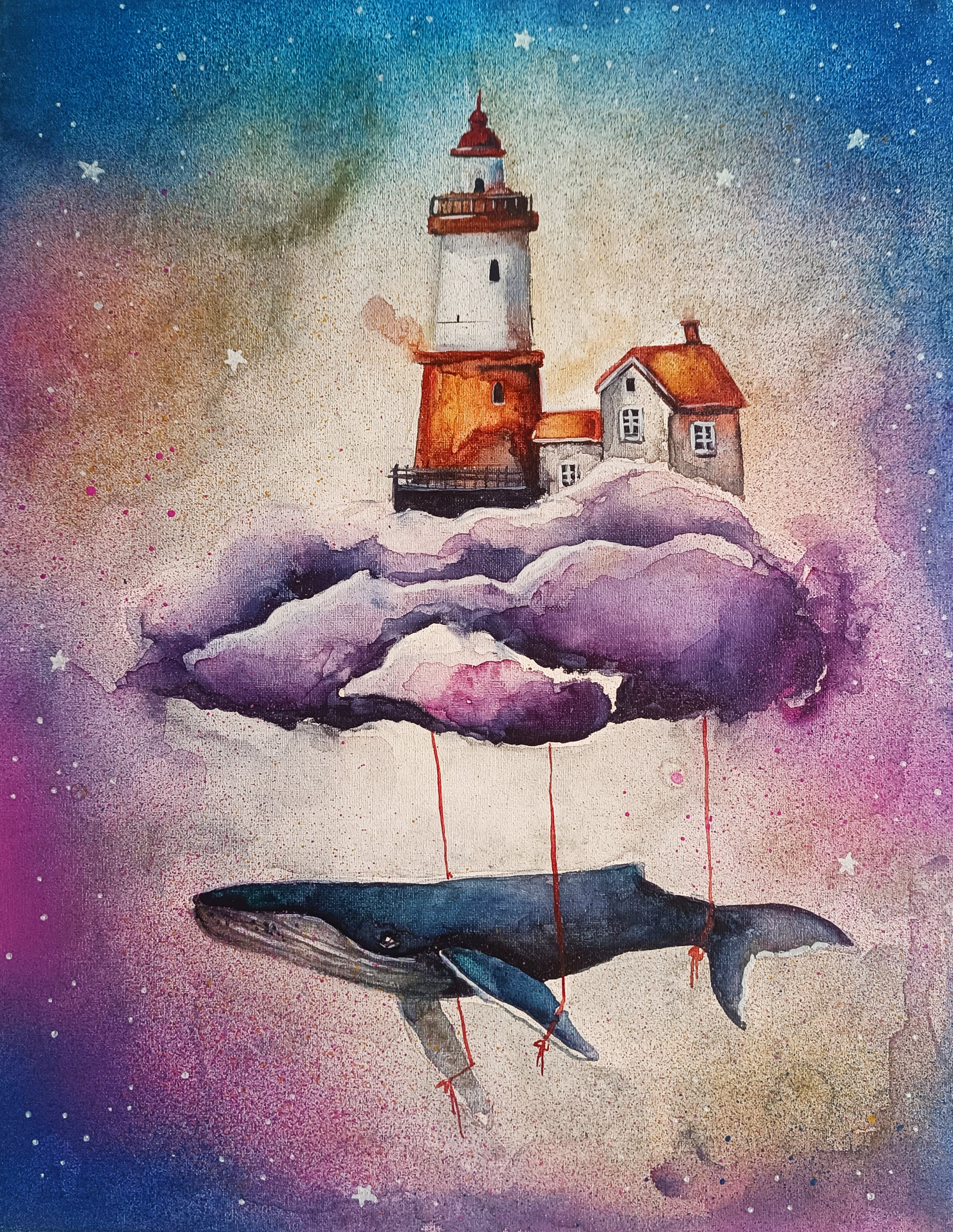 Surrealistic Animal Painting By Evgenia Smirnova, 11 X 14, The Floating Haven, Original Artwork