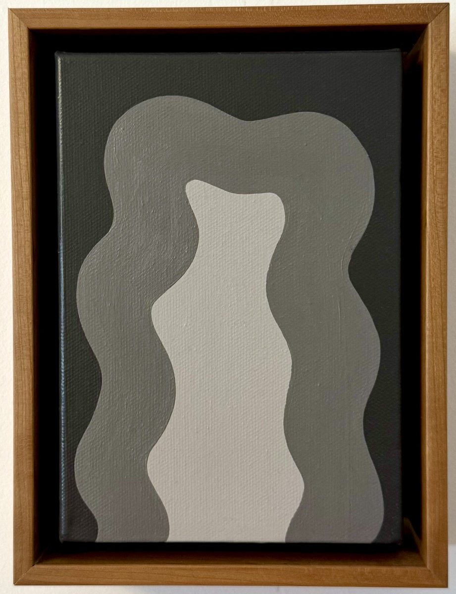 Organic Abstract Acrylic Painting By Shadia Sabagh, 6 X 8", Grey Mini, Original Artwork