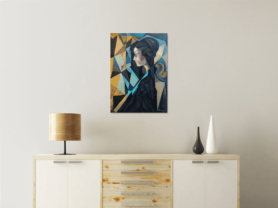 Penelope (50x70cm, cubism, oil painting, ready to hang)