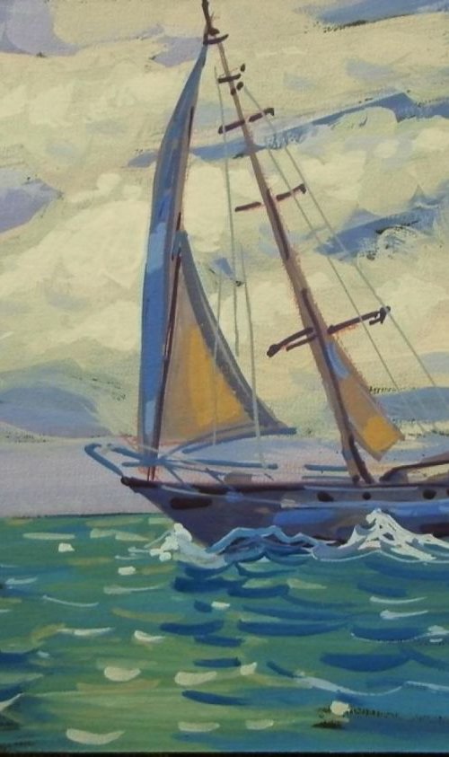 Yachts. Original painting 30x21 cm by Sergey  Kachin