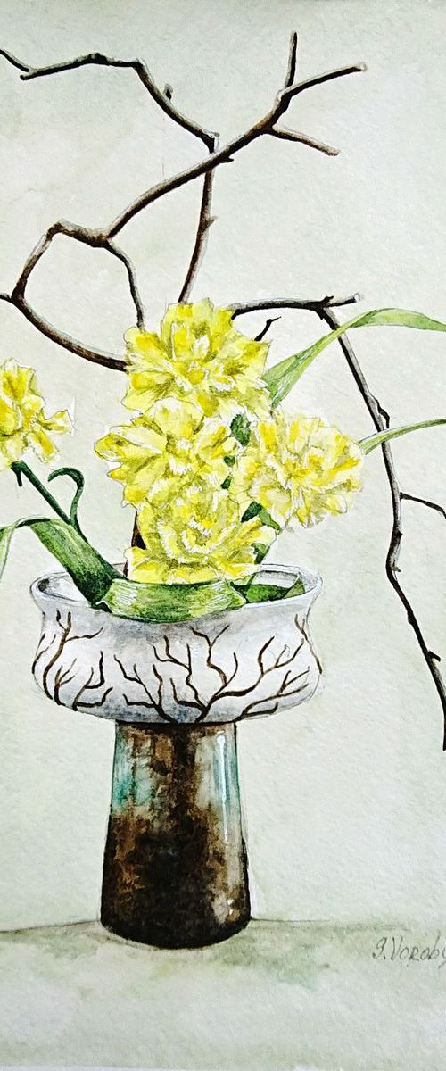 Ikebana #2. Still life watercolor painting. by Svetlana Vorobyeva