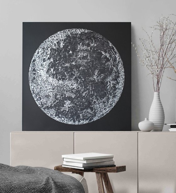 "Silver Moon" Silver moon textured art