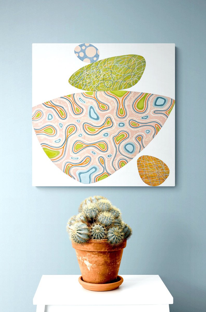 Geometric Abstract Acrylic Painting By Cristina Dalla Valentina, 16 X 16, Equilibrium 2, Original Artwork