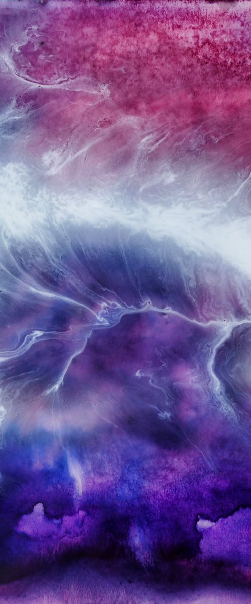 Purple galaxy and Milky Way - original skyscape painting by Delnara El