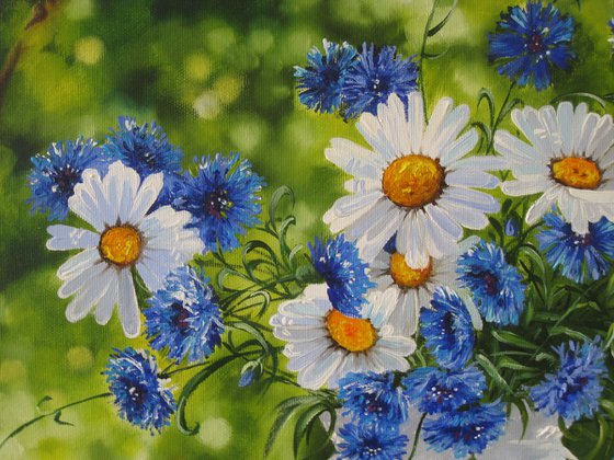 White Blue Flowers Painting