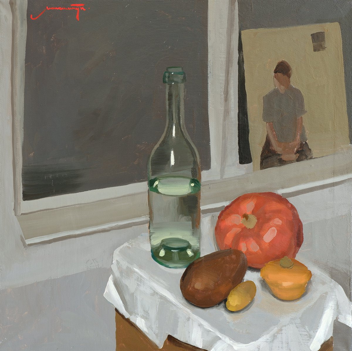 Oil Painting , At The Night Window By Nikita Maksimchuk, 16 X 16, Artwork For Sale On Artfinder