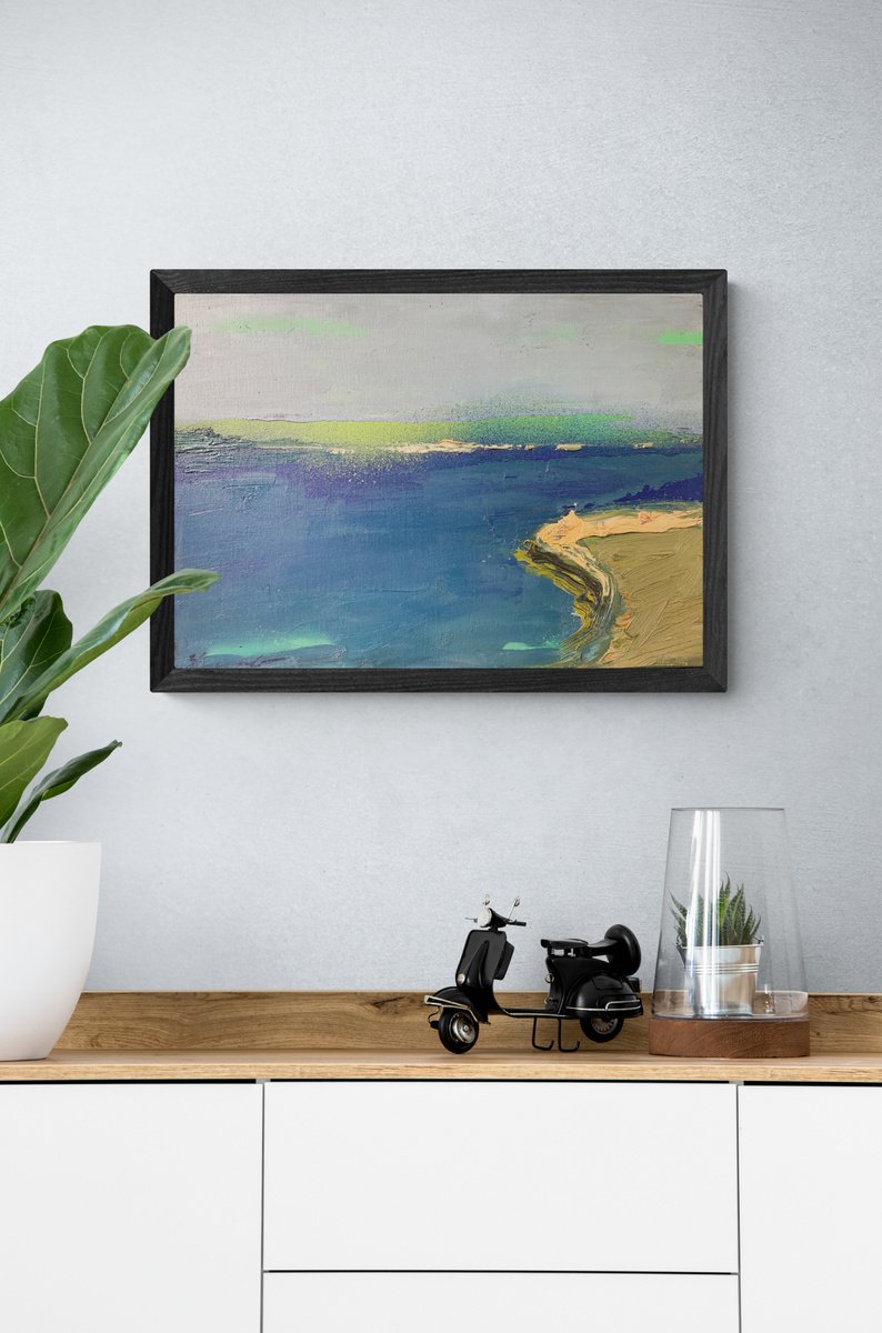 Expressive Landscape Acrylic Painting By Yaroslav Yasenev, 22 X 17", Green Sunset, Original Artwork