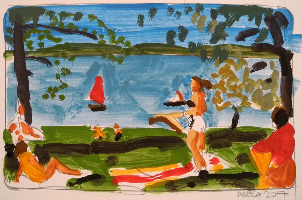Impressionistic Painting , Lake Scene By Stephen Abela, 12 X 9, Artwork For Sale On Artfinder